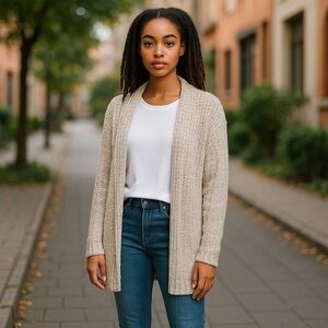 Women’s Zara Knit Open Cardigan Cotton Blend  Cream Small